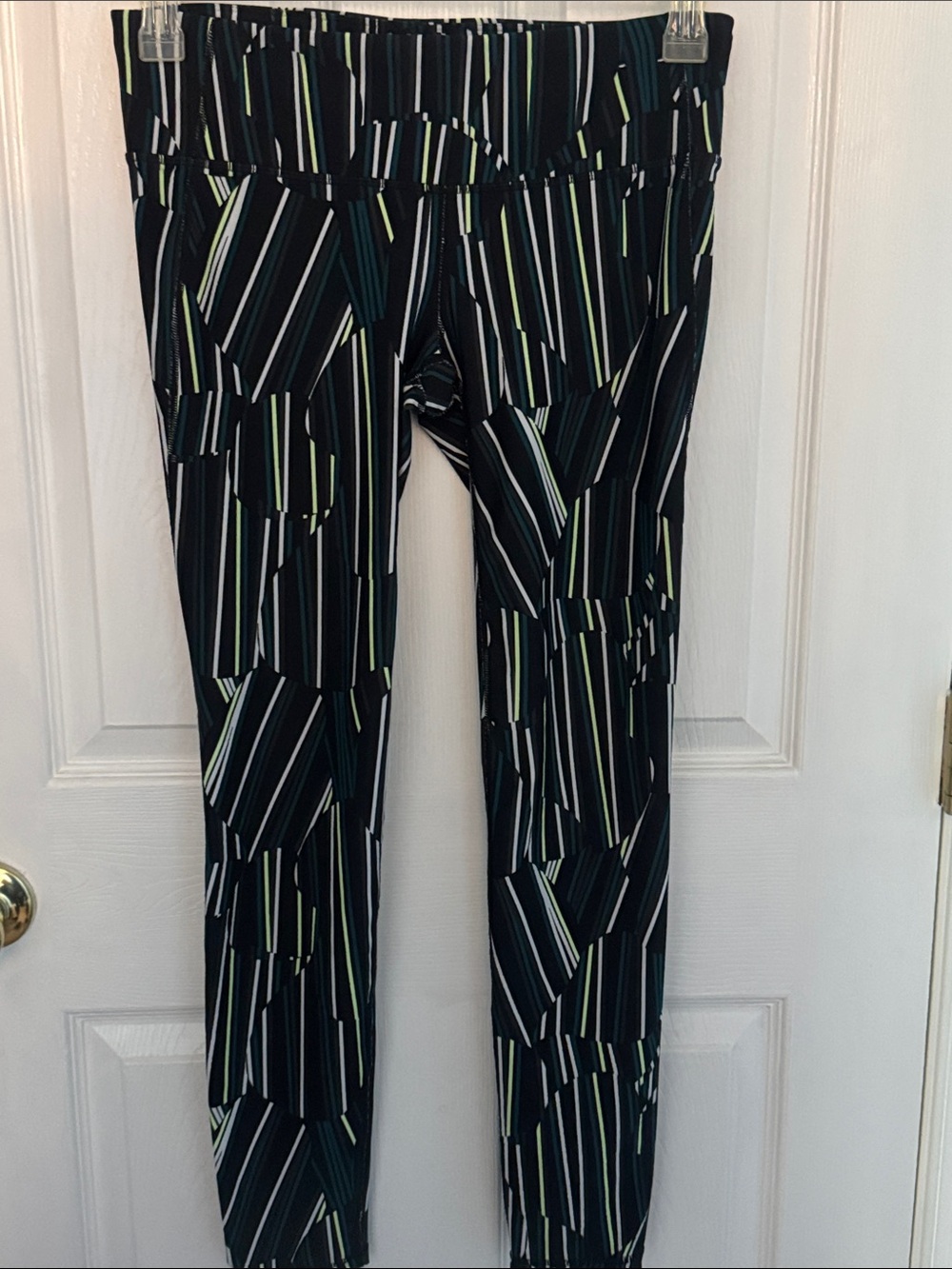 GAP Black Leggings with Green and White Stripes